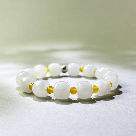 White Hetian Jade and Yellow Agate crystal bracelet for can’t relax and feel guilty resting