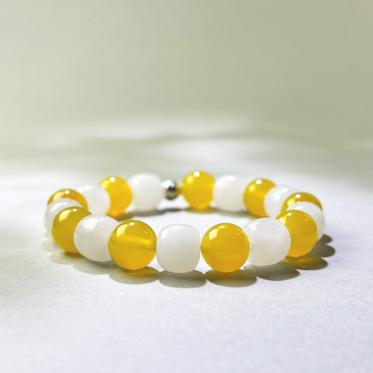 Yellow Agate and White Hetian Jade crystal bracelet for shallow conversations and feeling unheard