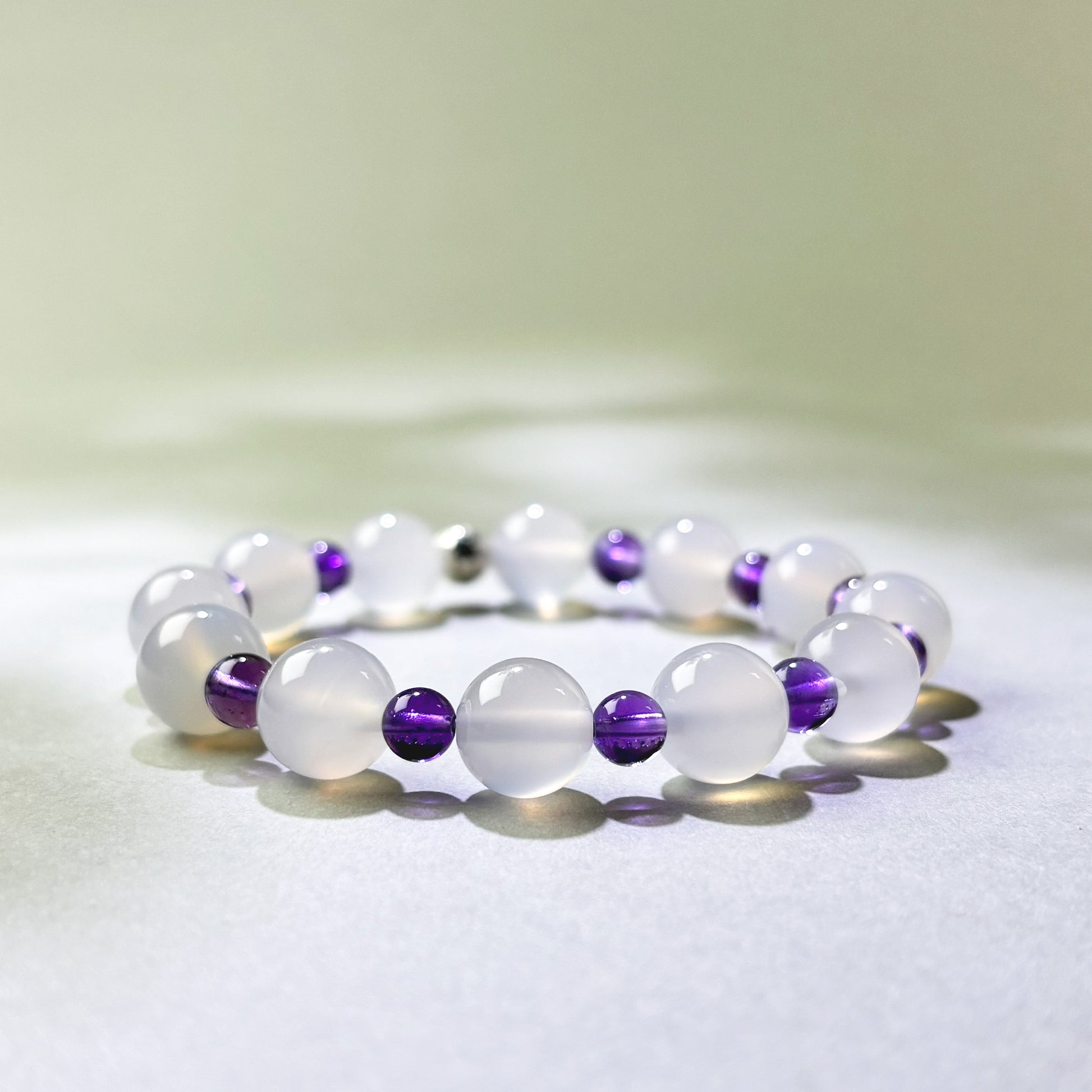 White Agate and Amethyst crystal bracelet for talking too fast