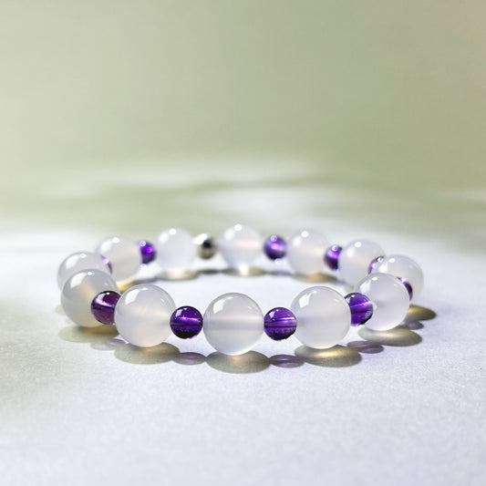 White Agate and Amethyst crystal bracelet for talking too fast