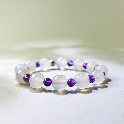 White Agate and Amethyst crystal bracelet for talking too fast