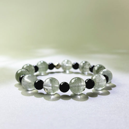 Green Phantom Quartz and Obsidian crystal bracelet for losing momentum at work