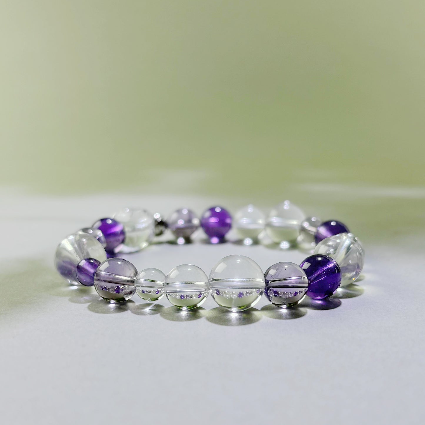 Amethyst and Clear Quartz crystal bracelet for mental overload and difficulty focusing after heavy information intake