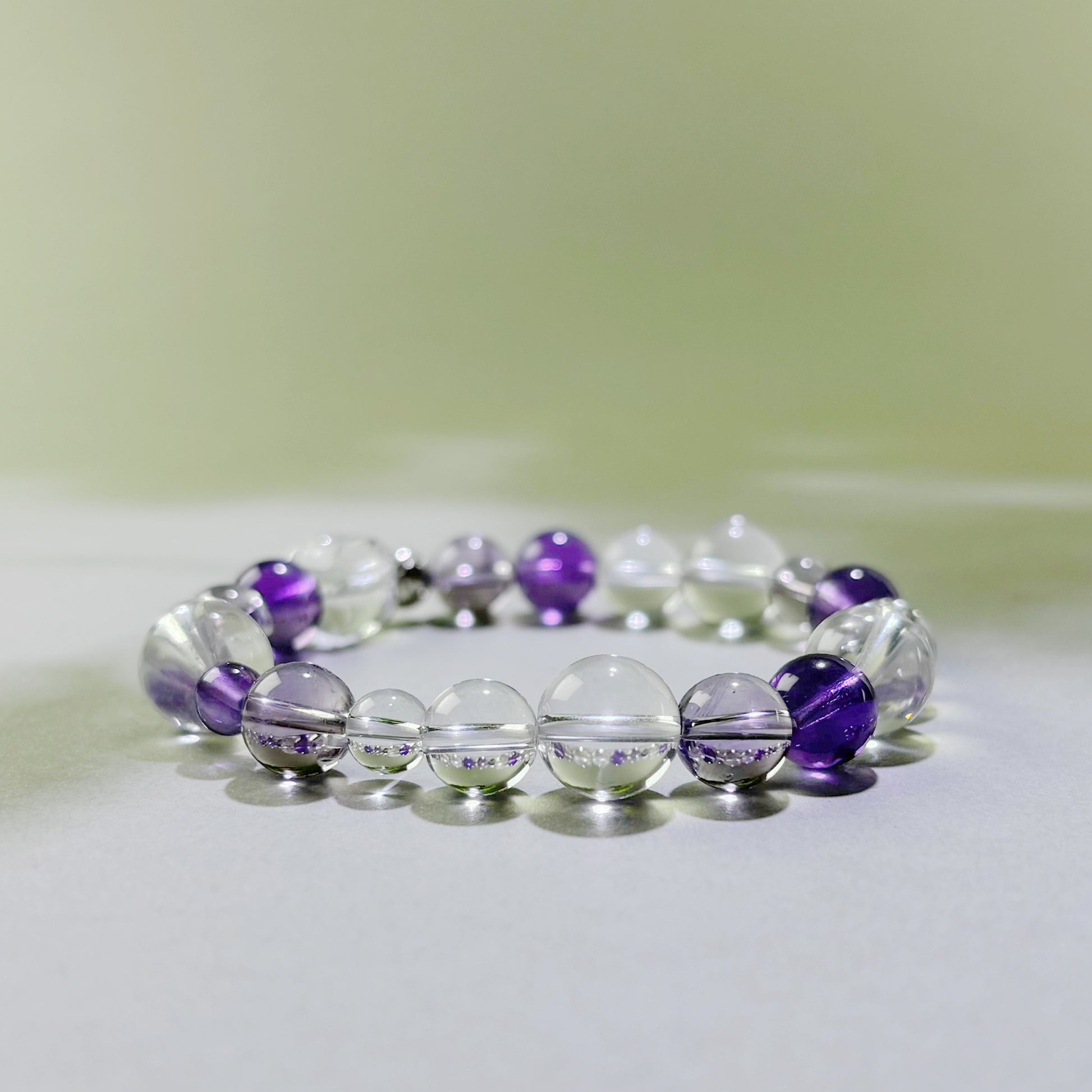 Amethyst and Clear Quartz crystal bracelet for mental overload and difficulty focusing after heavy information intake