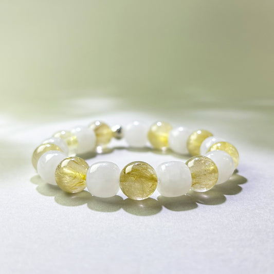 Golden Rutilated Quartz and White Hetian Jade crystal bracelet for saying yes too easily and taking on too much