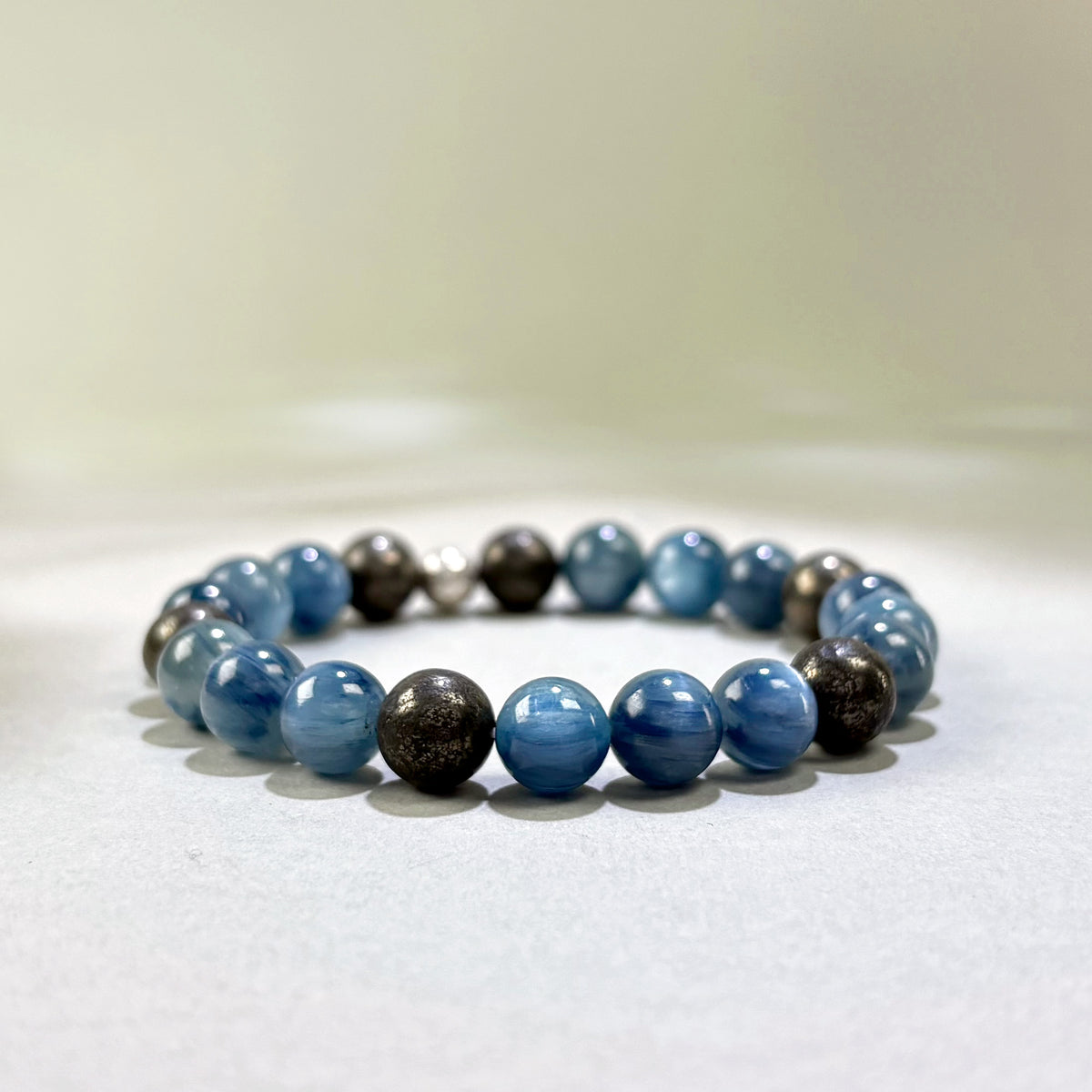Blue Kyanite and Pyrite crystal bracelet for speaking up and asking for what you want