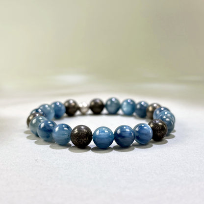 Blue Kyanite and Pyrite crystal bracelet for speaking up and asking for what you want