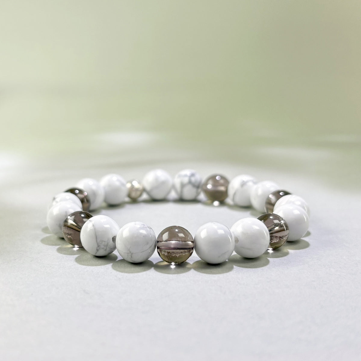 Howlite and Smoky Quartz crystal bracelet for short temper, irritability, and tension under pressure