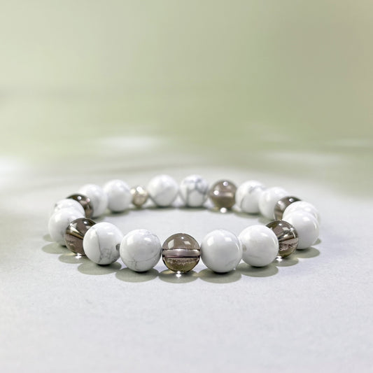 Howlite and Smoky Quartz crystal bracelet for short temper, irritability, and tension under pressure