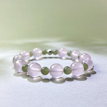 Rose Quartz and Green Hetian Jade crystal bracelet for shallow connection and relationship insecurity
