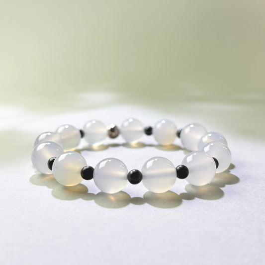 White Agate and Pyrite crystal bracelet for overreacting and staying calm