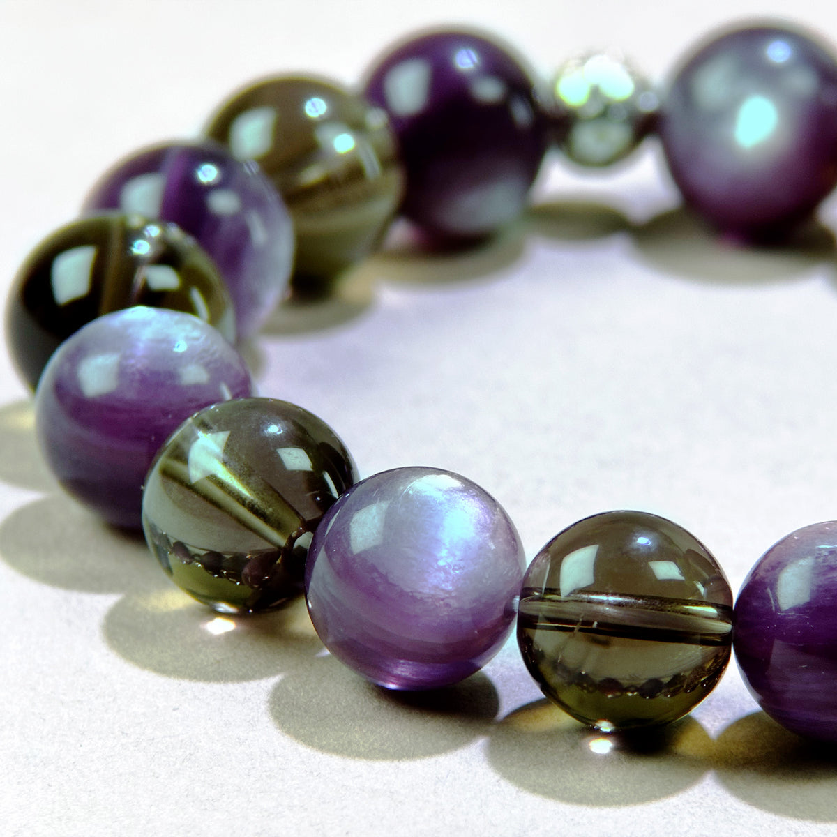 Lepidolite and Smoky Quartz crystal bracelet for accumulated stress, emotional tension, and difficulty relaxing