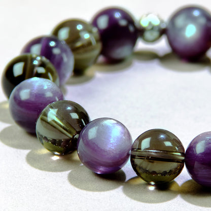 Lepidolite and Smoky Quartz crystal bracelet for accumulated stress, emotional tension, and difficulty relaxing