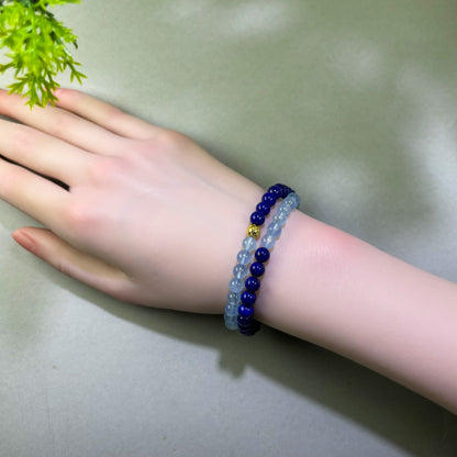 Lapis Lazuli and Aquamarine bracelet worn on wrist for clearer answers in meetings, interviews, and presentations