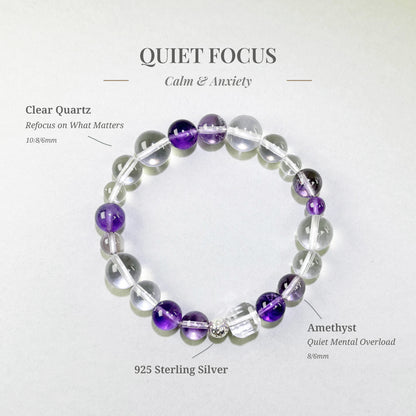 Quiet Focus bracelet with Amethyst and Clear Quartz for mental overload and post-meeting focus