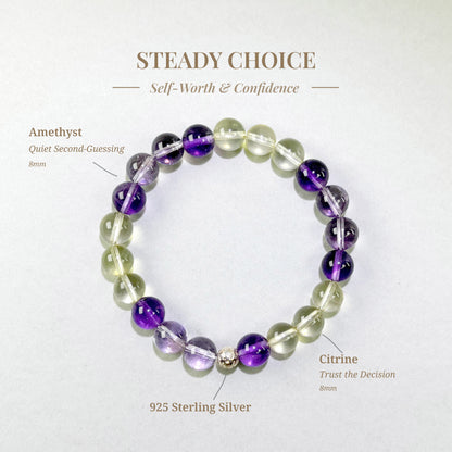 Steady Choice bracelet with Amethyst and Citrine for decision doubt and repeated second-guessing