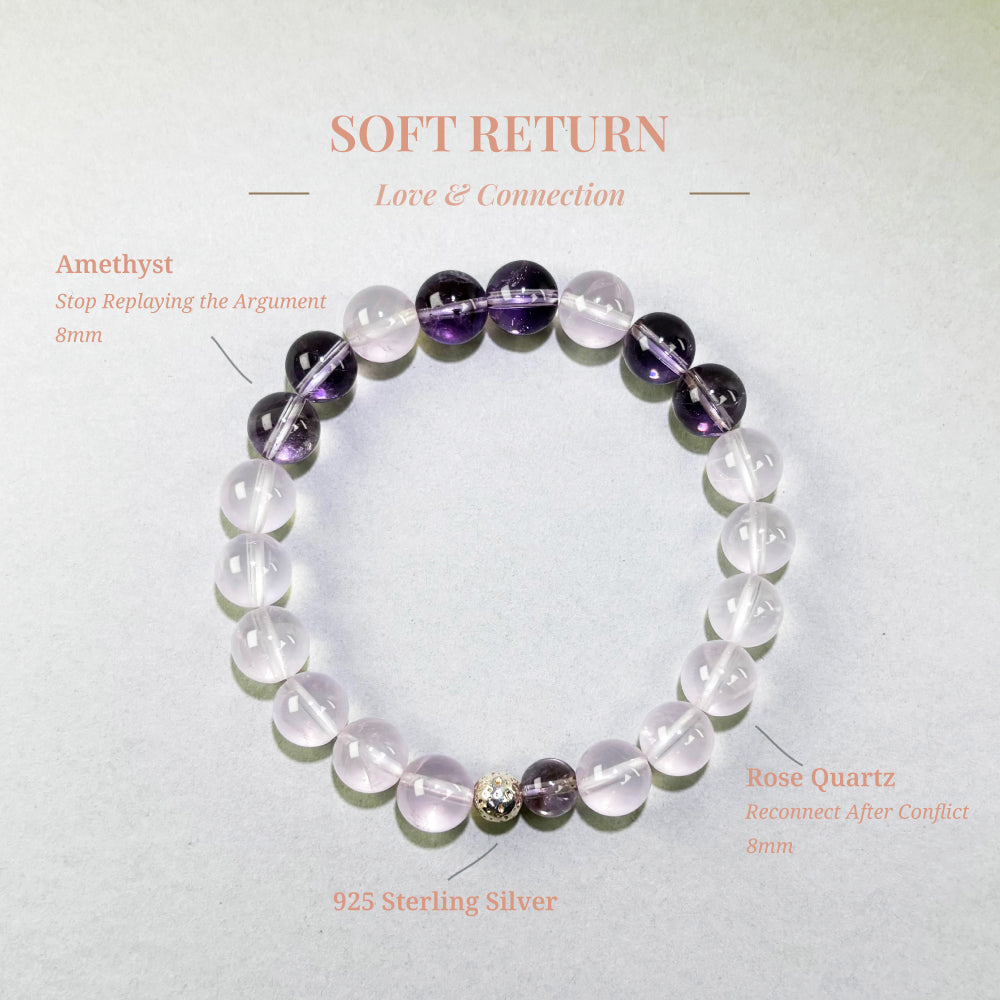 Soft Return bracelet with Rose Quartz and Amethyst for replaying arguments and difficulty reconnecting