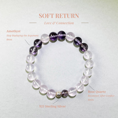 Soft Return bracelet with Rose Quartz and Amethyst for replaying arguments and difficulty reconnecting