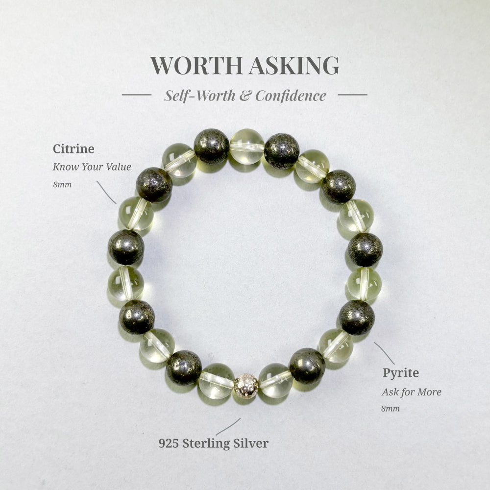 Worth Asking bracelet with Citrine and Pyrite for undervaluing work and hesitating to negotiate