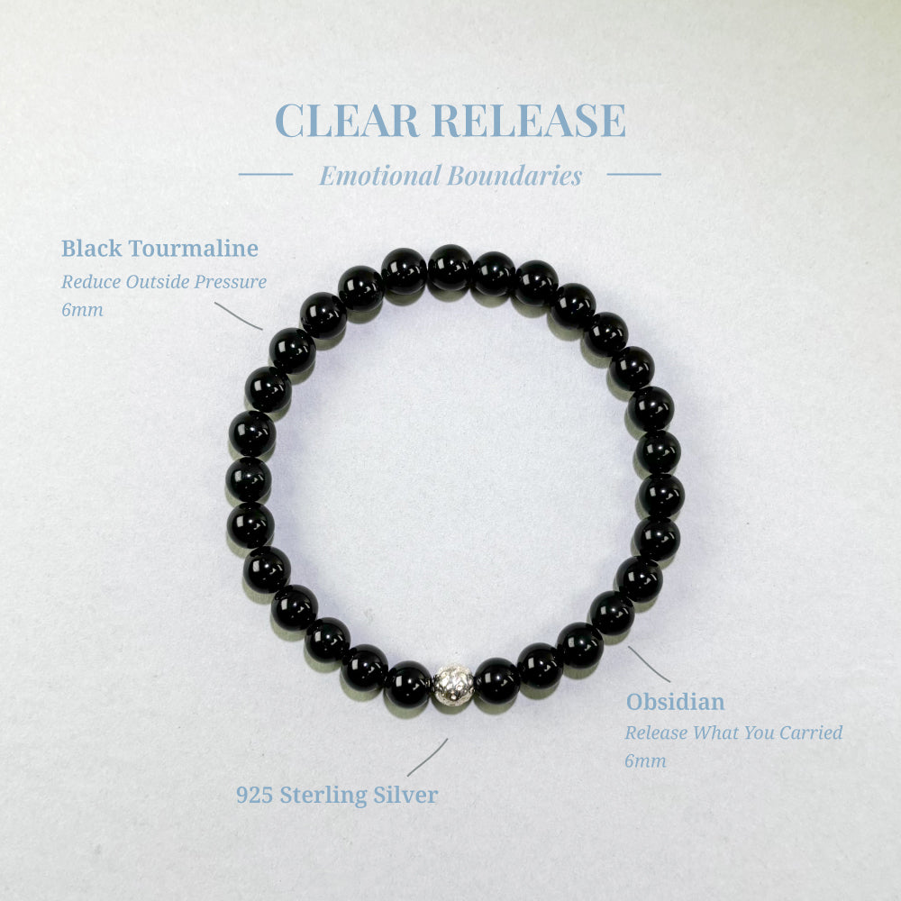 Clear Release bracelet with Black Tourmaline and Obsidian for work stress, outside pressure, and emotional carry-over