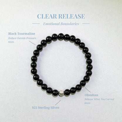 Clear Release bracelet with Black Tourmaline and Obsidian for work stress, outside pressure, and emotional carry-over