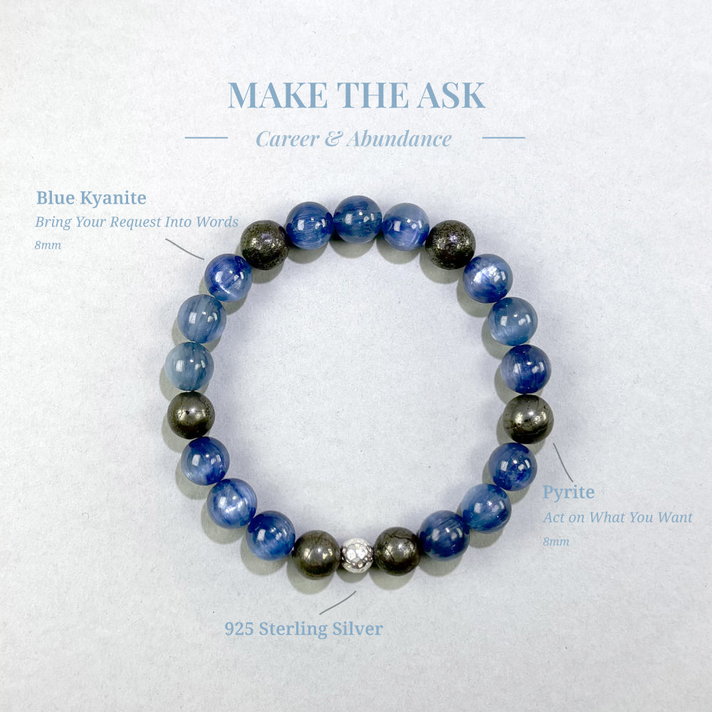 Make the Ask bracelet with Blue Kyanite and Pyrite for delaying requests and hesitating to pursue opportunities