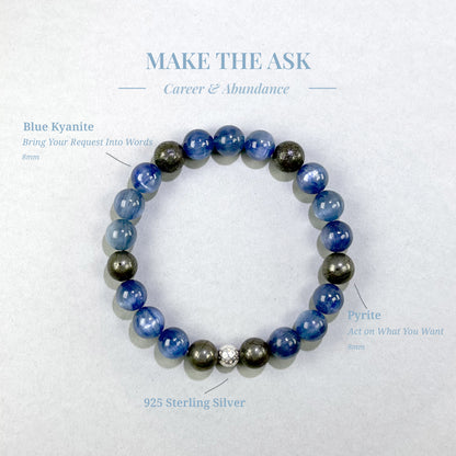 Make the Ask bracelet with Blue Kyanite and Pyrite for delaying requests and hesitating to pursue opportunities
