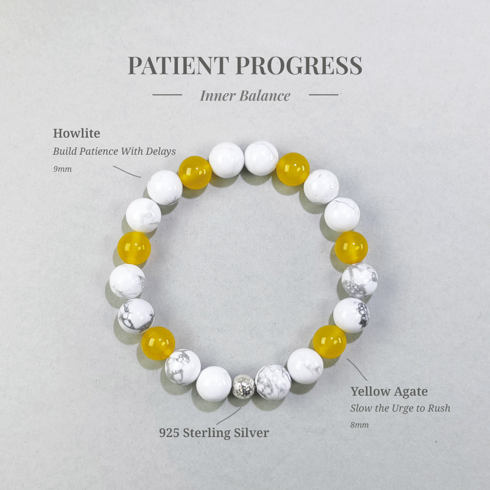 Patient Progress bracelet with Howlite and Yellow Agate for rushing results and difficulty waiting