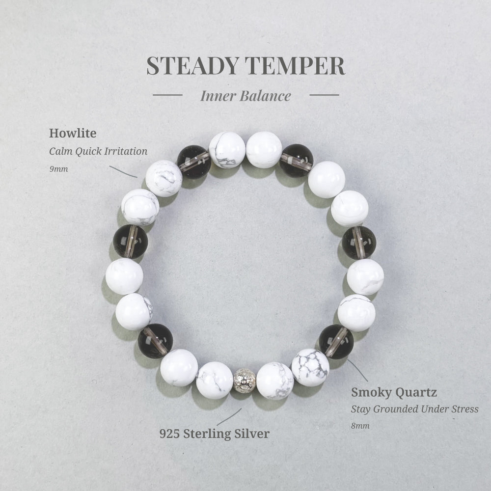 Steady Temper bracelet with Howlite and Smoky Quartz for quick irritation and stress-related impatience