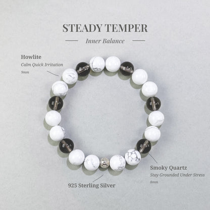 Steady Temper bracelet with Howlite and Smoky Quartz for quick irritation and stress-related impatience