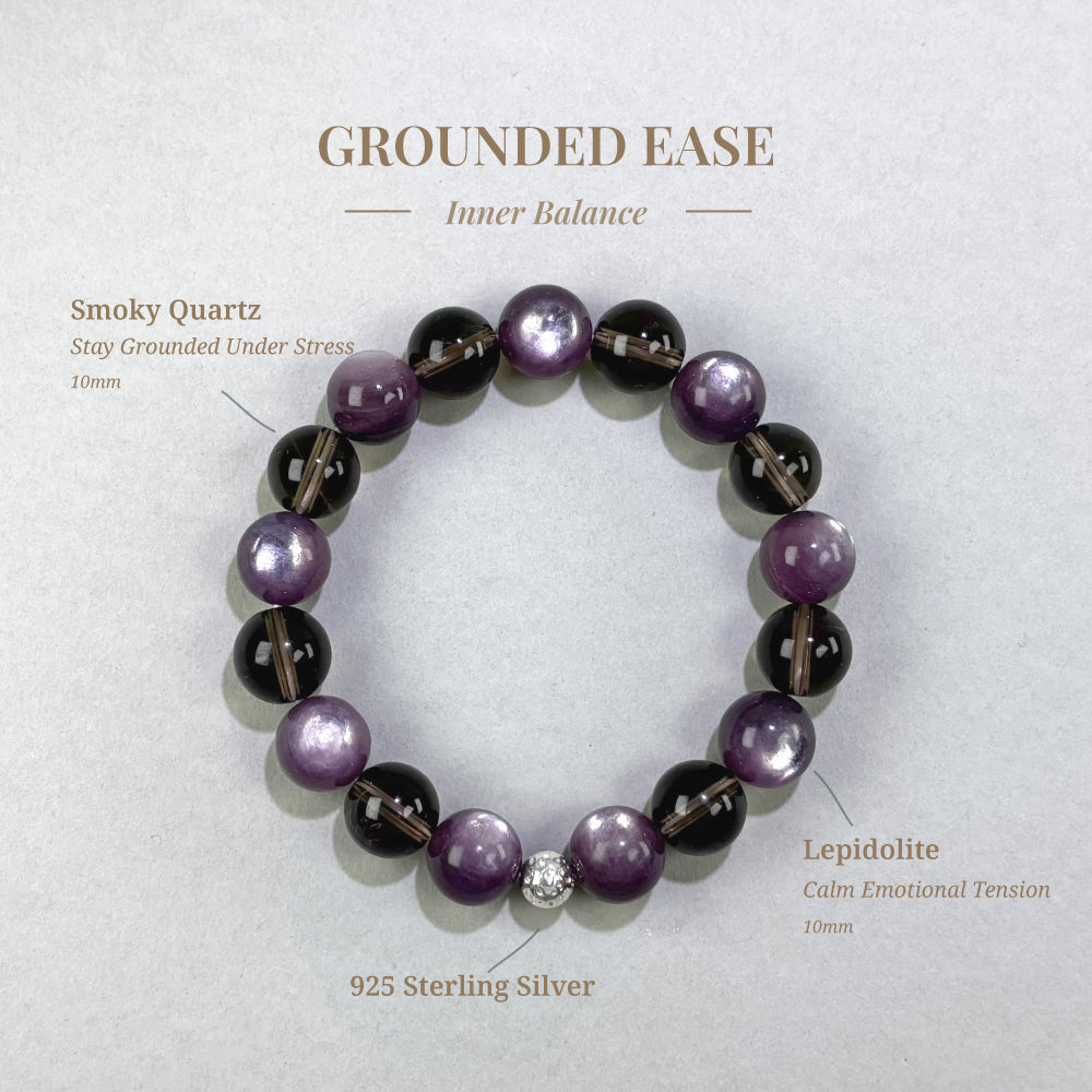 Lepidolite and Smoky Quartz crystal bracelet for accumulated stress, emotional tension, and difficulty relaxing