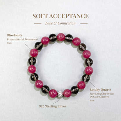 Soft Acceptance bracelet with Rhodonite and Smoky Quartz for past relationship hurt and resentment