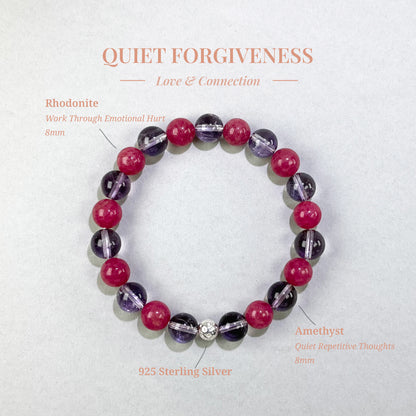 Quiet Forgiveness bracelet with Amethyst and Rhodonite for repetitive memories, resentment, and difficulty forgiving